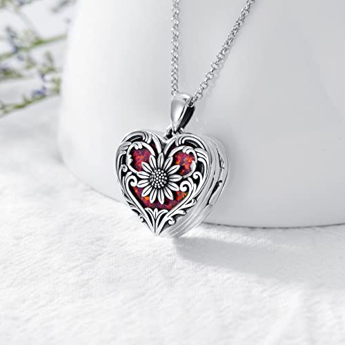 SOULMEET Personalized Silver Locket Necklace That Holds Pictures Photo Keep Someone Near to You, Memorial Custom Lockets Necklaces Letters Engraving for His Her - color: A8-Red opal sunflower-Black, style: Locket Necklace Only