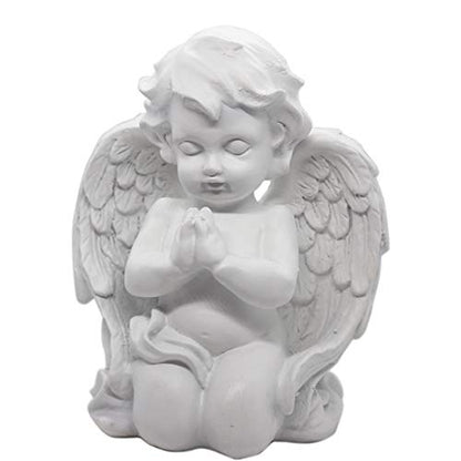 KiaoTime Kneeling Praying Cherub Angel Statue Figurine Indoor Outdoor Home Garden Guardian Decorative Church Baptism Wings Angel Statue Sculpture Memorial Statue, White, 6.25" x 5"