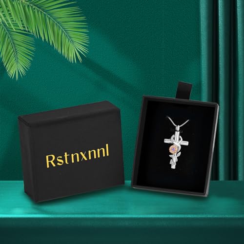 Cross Sunflower Cremation Jewelry Urn Necklaces Cross Urn Pendant Necklaces for Ashes Memorial Keepsake Pendant for Women Men Gifts With Funnel Kit & Bag - color: Rose+Purple