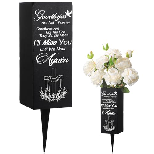 Geosar Cemetery Vases for Grave Metal Flower Holder with Spikes Memorial Funeral Gravesite Flowers Vase Decorations for Loss of Loved One(I'll Miss You) - style: I'll Miss You