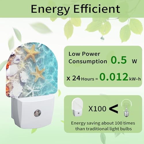 Seashell Starfish Night Light, Beach Night Light Plug into Wall with Dusk to Dawn Sensor, LED Lamp Energy Saving Lights for Men Women Boys Girls,Lamp for Bedroom Bathroom Hallway - color: Seashell Starfish on Beach
