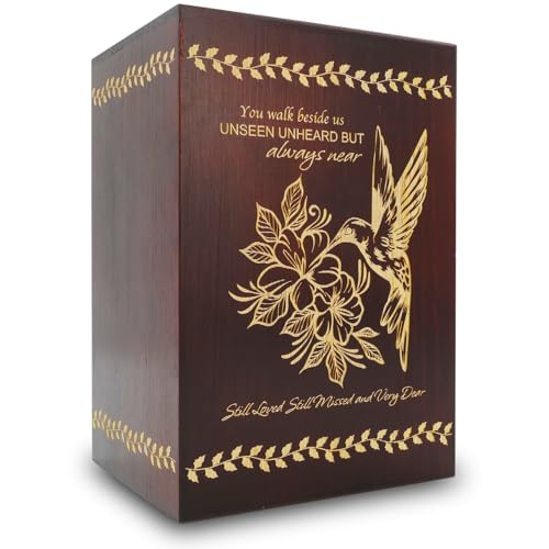 CHIEMOT - Wood Cremation Urns for Human Ashes Adult Female Male, Wooden Urns Box and Casket for Men Women, Funeral Decorative Urn for Adults Up to 200 lbs (Large, Hummingbird) - color: Hummingbird