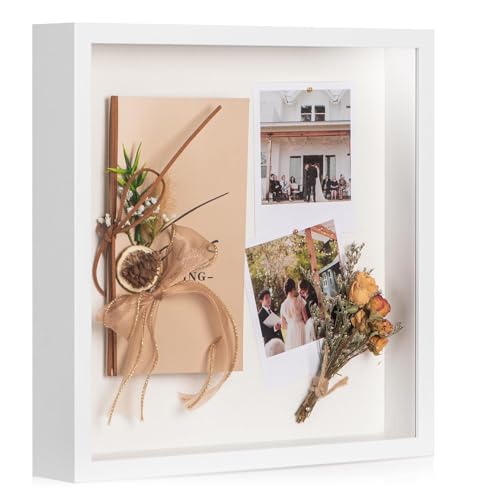 12x12 Shadow Box Frame with Ultra-Clear Glass & Soft Linen Back - color: White+high Definition Panel + Shatter-proof Packaging, size: 12x12