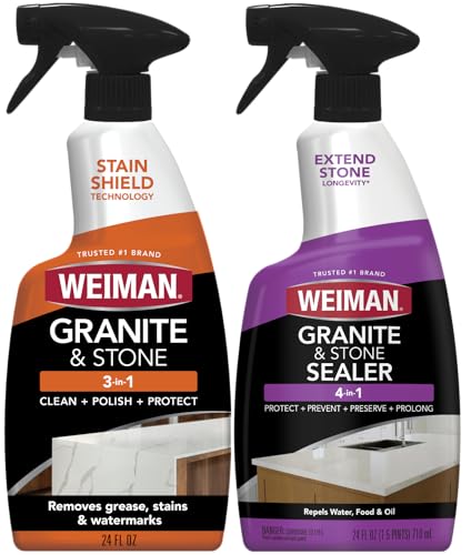 Weiman Stone & Granite Countertop Cleaner and Sealer Kit – Clean, Polish & Protect Natural Stone & Granite Sealer – Streak-Free – Safe for Granite, Marble & Quartz – 2 Pack (24 oz Each) - style: Granite Kit 2