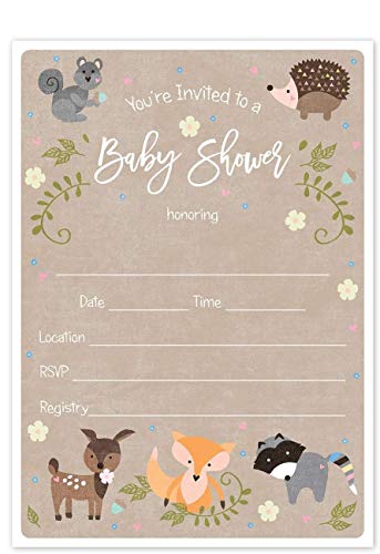 Canopy Street Woodland Animals Baby Shower Invitation / 25 Adordable Animals Themed Fill In Baby Shower Invites / 5" x 7" New Baby Forest Animal Invitation Cards - color: Baby Woodland