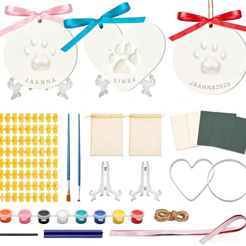 Dog Cat Paw Print Kit - Pet Memorial Clay & Ink Impression Keepsake for Dogs Cats - DIY Paw Print Ornament with Ribbon - Pet Loss Memorial Gift Sympathy Present