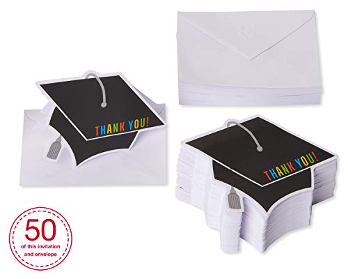 American Greetings Graduation Blank Thank You Cards with Envelopes, Graduation Cap Shape (50-Count)