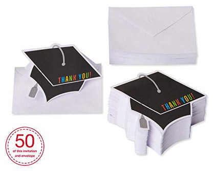 American Greetings Graduation Blank Thank You Cards with Envelopes, Graduation Cap Shape (50-Count)
