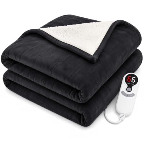 Electric Heated Blanket,Flannel and Sherpa,Full 72x84in,Iron Gray,Gift - color: B-iron Gray, size: 72x84inches-Full