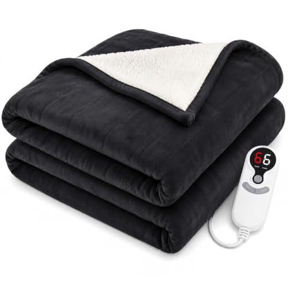 Electric Heated Blanket,Flannel and Sherpa,Full 72x84in,Iron Gray,Gift - color: B-iron Gray, size: 72x84inches-Full