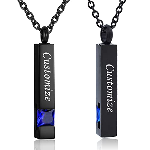Square Crystal Bar Cremation Urn Necklace Holder for Ashes Stainless Steel Ashes Memorial Keepsake Cremation Jewelry Black Square Zircon Bar Memorial Pendant Necklace for Women Men - color: Customize