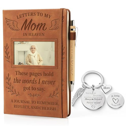 Memorial Gifts for Loss of Mom, Letters to My Mother in Heaven Grief Journal with Photo Frame, Wood Pen & Angel Keychain, Bereavement Memorial Gift - color: Loss of Mom