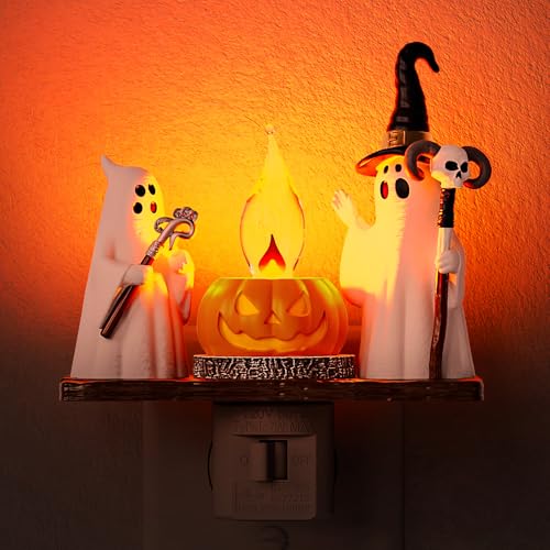 Briignite Halloween Night Light, Ghost Campfire Flickering Night Lights | Night Lights Plug into Wall, Cute Night Light for Kids, Ghost Nightlight with 360° Rotatable for Halloween Decorations Party - color: Amber-Crutch Ghost, size: 1 Pack
