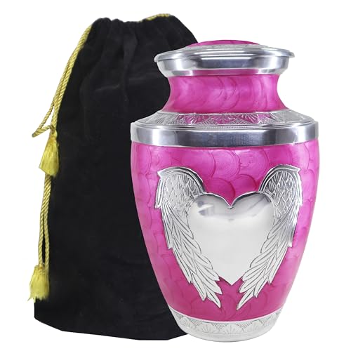 M MEILINXU Pink Urn for Human Ashes Adult Female, Angel Wings Funeral Urn | Cremation Urn for Men, Heart Memorial for a Mother, Wife or Daughter, Burial, Family Remembrance or Columbarium Placement - color: Pink
