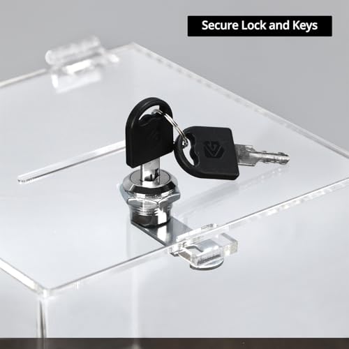 QWORK Acrylic Donation & Suggestion Box 6x6x6 Inches – Clear Lockable Design for Office, Event & Counter Use