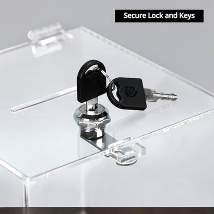 QWORK Acrylic Donation & Suggestion Box 6x6x6 Inches – Clear Lockable Design for Office, Event & Counter Use