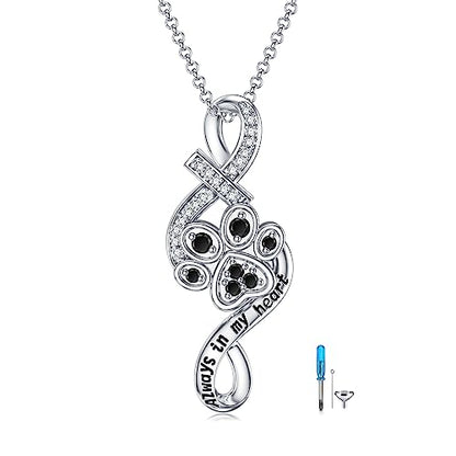 PELOVNY Urn Necklace for Ashes 925 Sterling Silver Butterfly Dragonfly Bee Phoenix Hummingbird Urn Necklaces Animal Crystal Cremation Jewelry for Ashes Cat Dog Pet Memorial Gifts - color: 28-Paw Print Urn