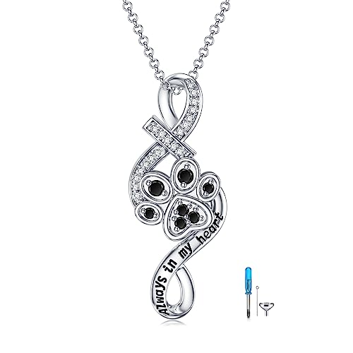 PELOVNY Urn Necklace for Ashes 925 Sterling Silver Butterfly Dragonfly Bee Phoenix Hummingbird Urn Necklaces Animal Crystal Cremation Jewelry for Ashes Cat Dog Pet Memorial Gifts - color: 28-Paw Print Urn