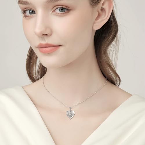 YFN Guardian Angel Wings Heart Necklace Sterling Silver Angel Wings Memorial Sympathy Jewelry for Women Girls Gifts - style: Sympathy Guardian Angel