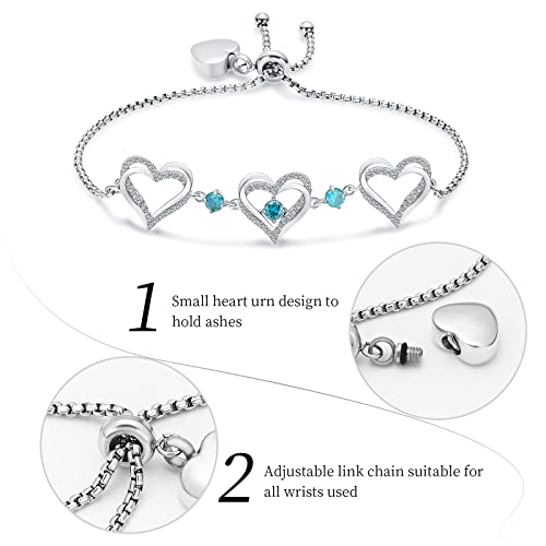 shajwo Heart Urn Bracelet for Ashes for Women - color: Silver-Light Blue