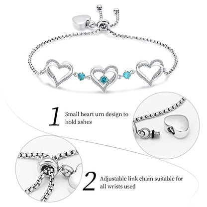shajwo Heart Urn Bracelet for Ashes for Women - color: Silver-Light Blue