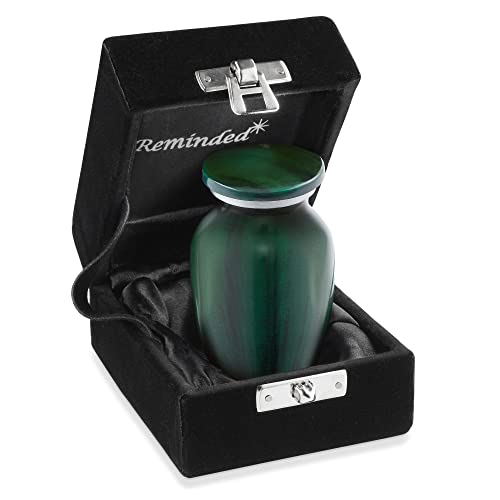 Reminded Small Cremation Memorial Urn for Human Ashes, Green Mini Keepsake with Velvet Case - color: Green