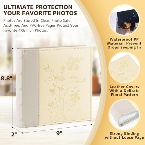Photo Album Hold 200 4x6 Photos with Memo Writing Space (Beige&Light Grey) - color: Beige & Light Grey