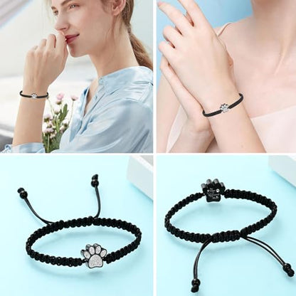 Hearbeingt Paw Print Urn Bracelet for Ashes Pet Cremation Jewelry | Stainless Steel,Adjustable Braided Rope,Mini Ash Holder for Dog Cat,Memorial Keepsake Jewelry, Bereavement Gift Pet Loss - color: A-Black