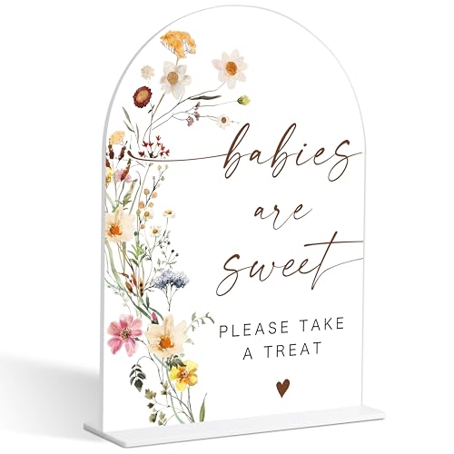 Baby Shower Sign, Flower Style Baby Shower Dessert Table Decor for Gender Reveal Party, Centerpiece Party Decorations, Gender Reveal Gifts, 6X8 Inch Acrylic Arch Sign with Stand,17 - color: Baby Shower,17