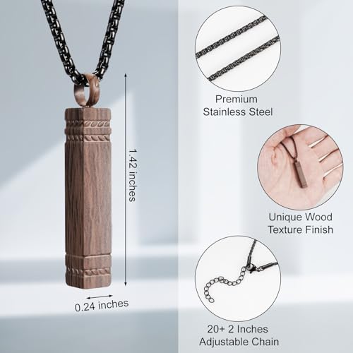abooxiu Urn Necklace for Ashes Memorial Cremation Jewelry for Ashes Stainless Steel Ashes Jewelry Cube Ashes Necklace Bar Urn Pendant for Women Men - style: Wood Texture Finish