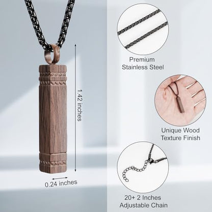 abooxiu Urn Necklace for Ashes Memorial Cremation Jewelry for Ashes Stainless Steel Ashes Jewelry Cube Ashes Necklace Bar Urn Pendant for Women Men - style: Engraved-Wood Texture Finish