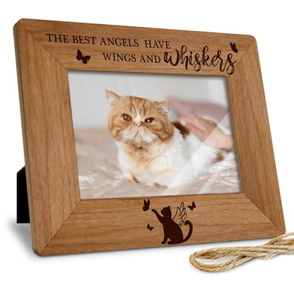 The Best Angels Have Whiskers Picture Frame for Cat Lovers Moms, Memorial Sympathy Bereavement Keepsake for Pet Loss (4x6 Inch)