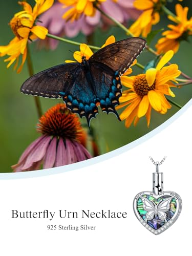 WINNICACA Urn Necklaces for Ashes 925 Sterling Silver Tree of Life Heart Cremation Jewelry for Ashes Jewelry Gifts for Human Ashes Keepsake Memorial Jewelry for Women Men - style: 6-Butterfly Urn
