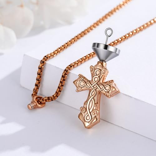 925 Sterling Silver Celtic Cross Urn Necklace for Ashes - color: gold-a