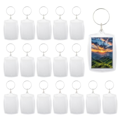 20Pcs Acrylic Keychain Blanks, Acrylic Photo Frame Keychain for Personalized Pictures, Artwork, Gifts with Split Rings