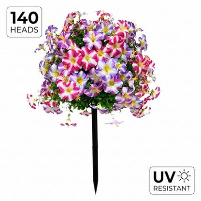 Real Touch Artificial Petunias,140 Premium Outdoor Faux Flowers - color: Pink & Purple