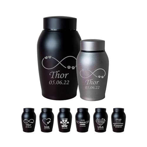Personalized Cremation Keepsake Pet Ashes Urn Waterproof with Airtight Closure Customized Text Engraving Vase Container Memorial Dog Cat Funeral Decorative (Infinity Symbol w/Paws & Hearts)