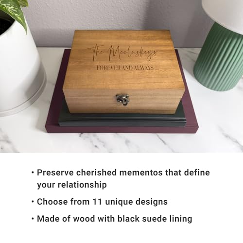 Let's Make Memories Personalized Wooden Keepsake Box With Hinged Lid - Wood Memento Box - Decorative Storage - Home Decor - For Couples, Wedding, Newlyweds - Laser Engraved - Script Names - style: Script Names