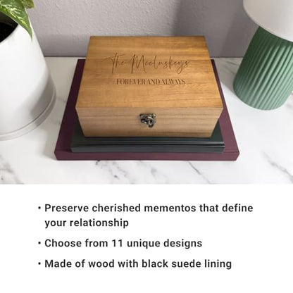 Let's Make Memories Personalized Wooden Keepsake Box With Hinged Lid - Wood Memento Box - Decorative Storage - Home Decor - For Couples, Wedding, Newlyweds - Laser Engraved - Script Names - style: Script Names