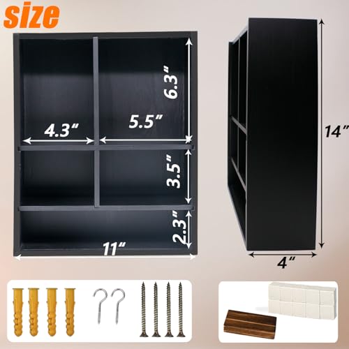 11*14" Solid Wood Pet Memorial Shadow Box Frame with Shelves - color: Black