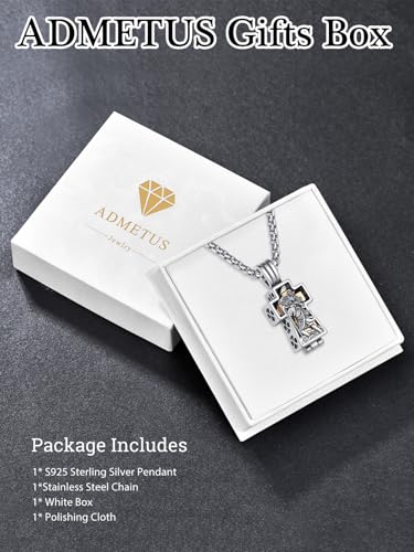 ADMETUS Patron Saint Cross Urn Necklace 925 Sterling Silver Cremation Jewelry for Ashes Memorial Gifts for Men with 2.5mm 22"+2" Rolo Chain - style: A20-Saint Christopher