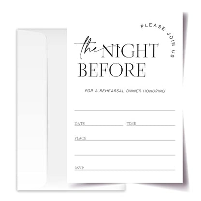 Wedding Rehearsal Dinner Invitation Cards with Envelopes Pack of 20 (4"x6") - Join Us The Night Before - Invitations for Wedding Rehearsal Dinner.(140)