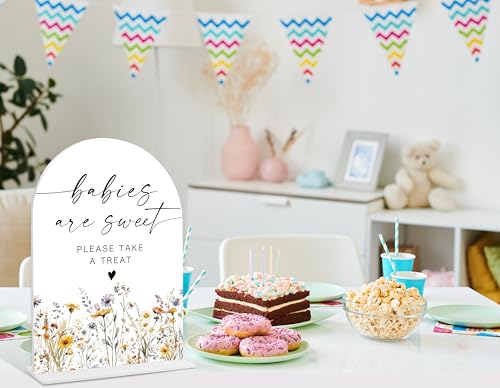 Acrylic Table Signs, Boho Floral Babies are Sweet Please Take a Treat Sign, Baby Shower Table Centerpieces, Supplies for Gender Reveal Party and Newborn Announcement Reception and Event Party, 34 - color: Babies are Sweet Sign, 34