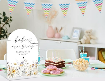 Acrylic Table Signs, Boho Floral Babies are Sweet Please Take a Treat Sign, Baby Shower Table Centerpieces, Supplies for Gender Reveal Party and Newborn Announcement Reception and Event Party, 34 - color: Babies are Sweet Sign, 34