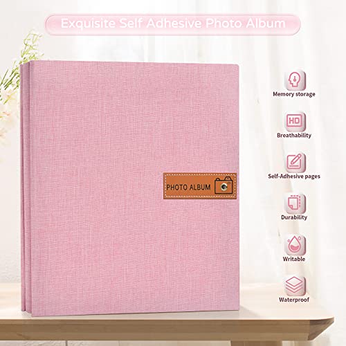 Popotop Large Photo Album Self Adhesive 4x6 5x7 8x10 Scrapbook Album DIY Picture Book,Gifts for Mom,Family Baby and Wedding,with Metal Pen and Plastic Board - color: Pink, size: 11.5"x10.6"40pages