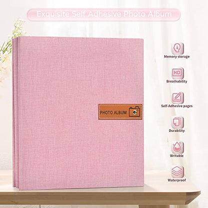 Popotop Large Photo Album Self Adhesive 4x6 5x7 8x10 Scrapbook Album DIY Picture Book,Gifts for Mom,Family Baby and Wedding,with Metal Pen and Plastic Board - color: Pink, size: 11.5"x10.6"40pages
