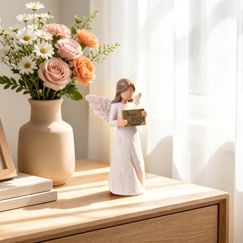 New Job Gifts for Women, Angel Figurines Holding New Job Sign | Farewell Goodbye Gift for Coworkers, Congratulations Gift, Office Desk Decorative Keepsake, Sculpted Hand-Painted Statue - style: New Job Gifts