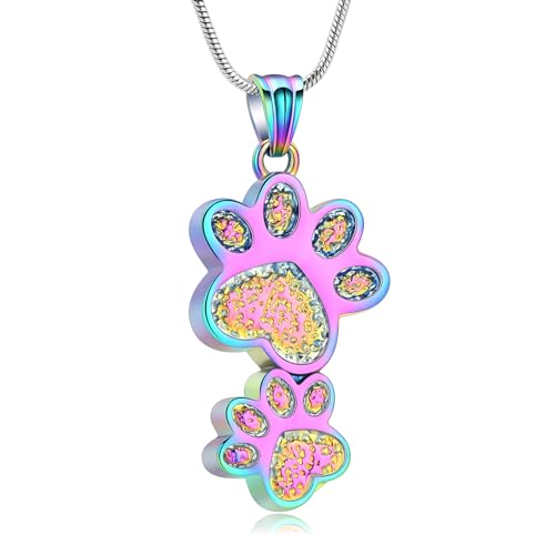 Paw Print Cremation Jewelry for Ashes for Pet Infinity Cross Urn Necklace for Ashes Stainless Steel Ashes Pendant Keepsake Memorial Jewelry for Dog Cat Ashes - color: Paw Rainbow