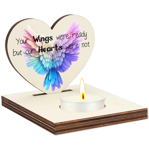 Your Wings were Ready but Our Hearts were Not Memorial Candle Holder, Wooden Heart Tea Light Stand, Sympathy Bereavement Gift for Loss of Loved One, in Loving Memory Home Décor Keepsake, CCA739 - color: Beige - Your Wings Were Ready