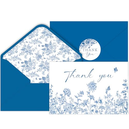 24 Pack Blue Floral Thank You Cards With Envelopes and Stickers, Blue Porcelain Flowers Thank You Cards for Summer Wedding Bridal, Baby Shower, Graduation Ceremony Birthday Greeting Letter - style: 24pcs - Celadon Flowers